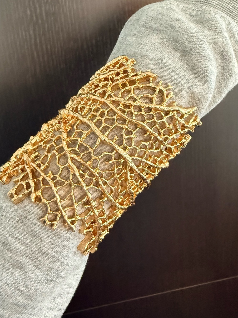 Gold Coral Lace Statement Cuff Bracelet - Picture 6 of 7